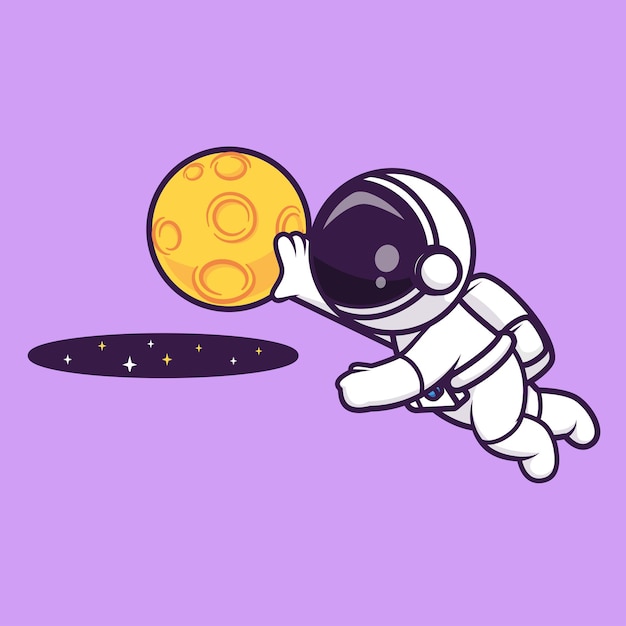 Free vector cute astronaut playing moon ball in space cartoon vector icon illustration science sport isolated