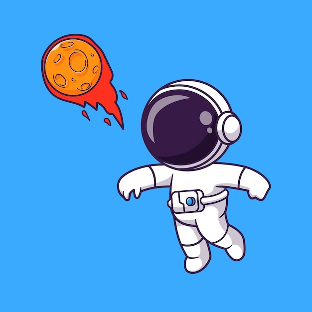 Free vector cute astronaut playing moon volley ball cartoon vector icon illustration. science sport icon concept