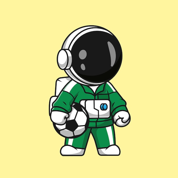 Vettore gratuito simpatico astronauta che gioca a pallone da calcio illustrazione dell'icona del vettore dei cartoni animati icona dello sport della scienza isolata