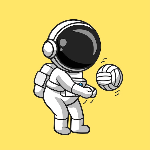 Cute Astronaut Playing Volley Ball Cartoon Vector Icon Illustration. Technology Sport Icon Concept Isolated Premium Vector. Flat Cartoon Style