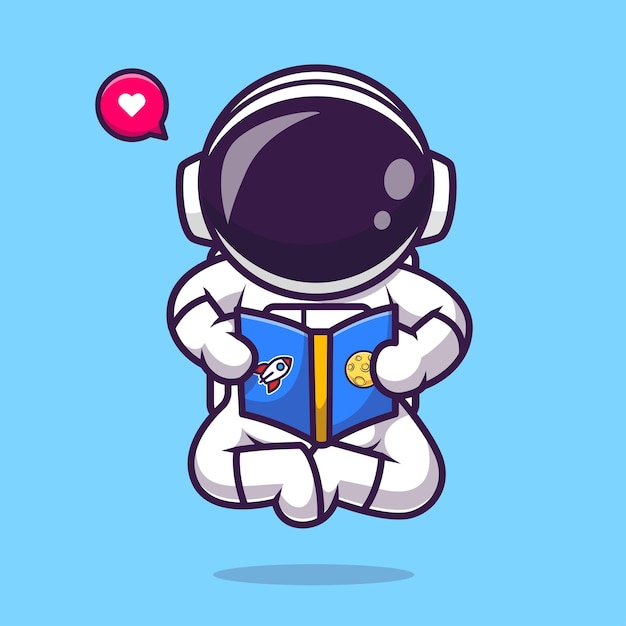 無料ベクター かわいい宇宙飛行士読書スペース漫画ベクトルアイコンイラスト科学教育アイコンコンセプト