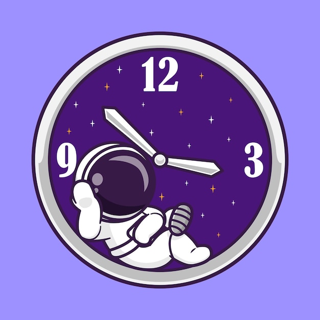 Cute astronaut relaxing in clock cartoon vector icon illustration science technology icon isolated