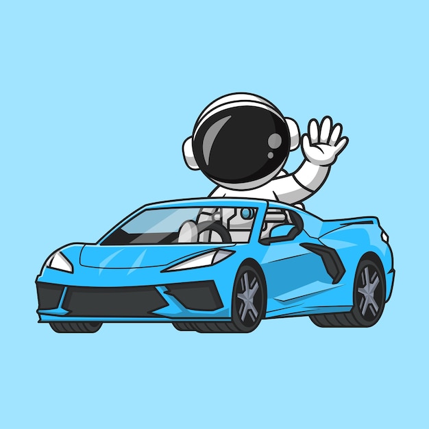 Cute astronaut riding car cartoon vector icon illustration science transportation isolated flat