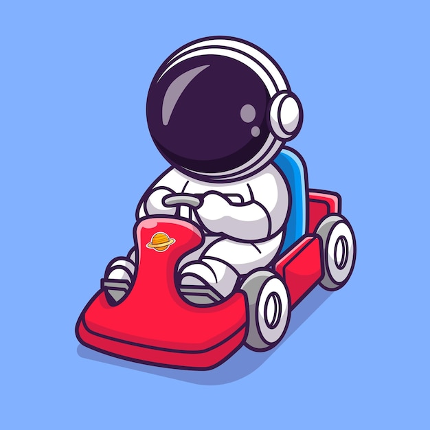 ゴーカートに乗ってかわいい宇宙飛行士漫画ベクトルアイコンイラスト科学技術アイコン分離