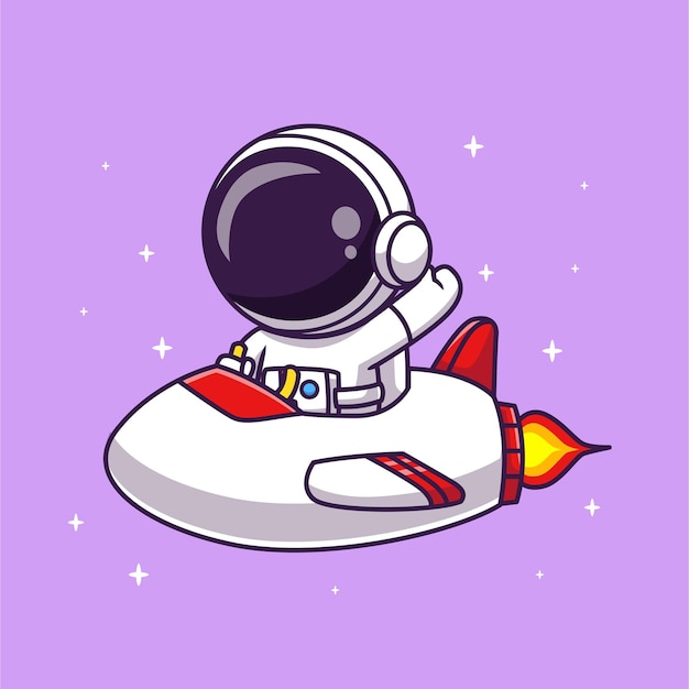 Free vector cute astronaut riding rocket plane in space cartoon vector icon illustration science technology flat