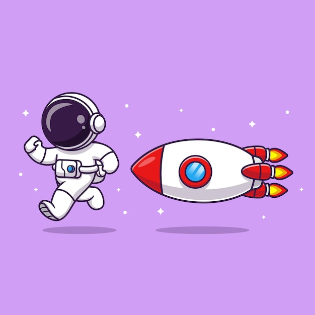 Cute Astronaut Running From Rocket Cartoon Vector Icon Illustration Science Technology Isolated