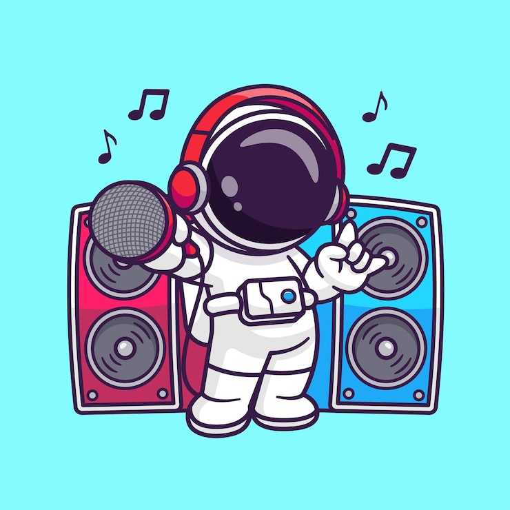 Free Vector cute astronaut singing with microphone and speaker cartoon vector icon illustration science holiday