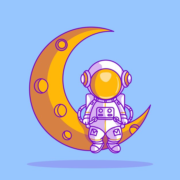 Милый космонавт сидит на луне значок иллюстрации