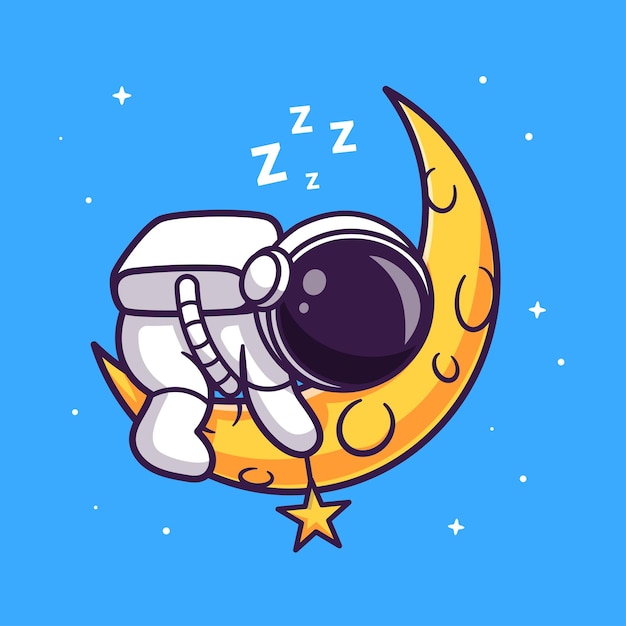 星と月で眠っているかわいい宇宙飛行士漫画ベクトルアイコンイラスト科学技術アイコン