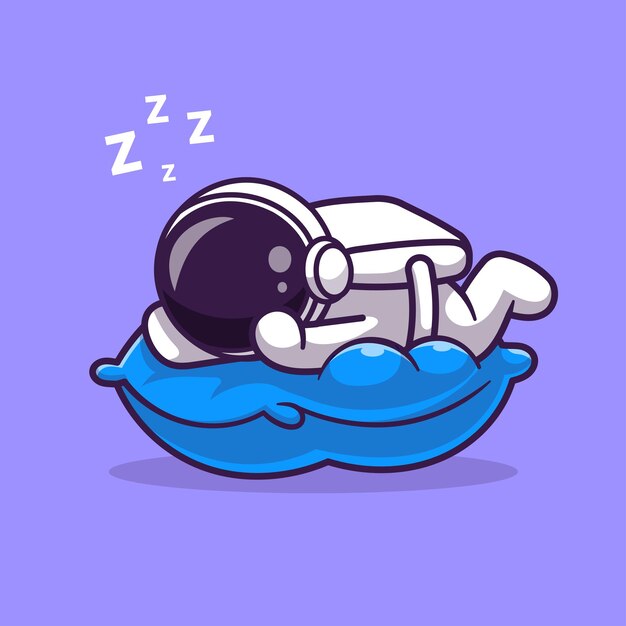 Cute Astronaut Sleeping On Pillow Cartoon Vector Icon Illustration Science Technology Icon Isolated