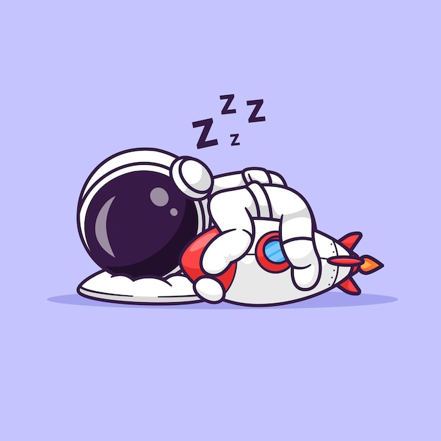 Cute Astronaut Sleeping With Rocket Pillow Cartoon Vector Icon Illustration Science Technology Flat