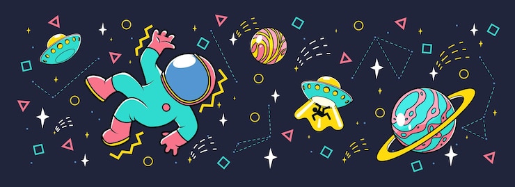無料Vector エイリアンの ufo ソーサーと宇宙でかわいい宇宙飛行士