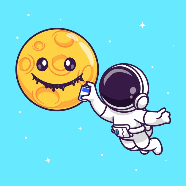 귀여운 우주 비행사 스프레이 달 공간 만화 벡터 아이콘 일러스트 절연 과학 기술