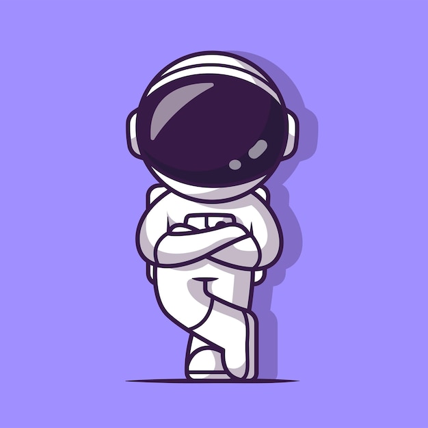 Free vector cute astronaut standing with folding hand cartoon vector icon illustration science technology icon