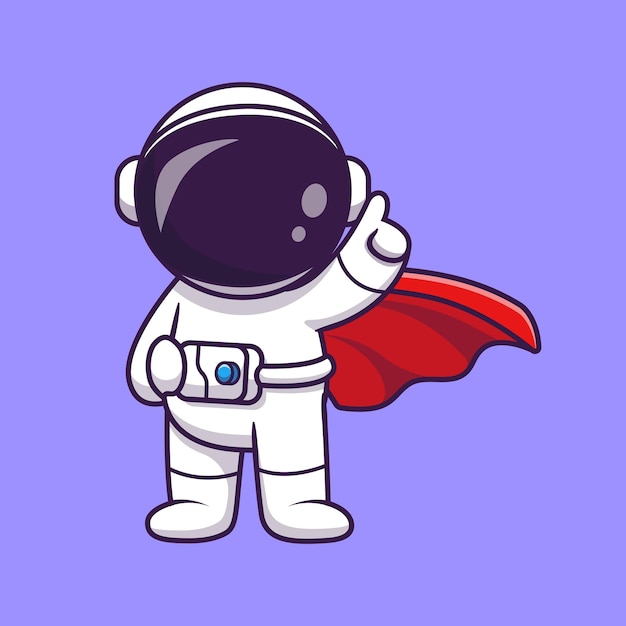 귀여운 우주 비행사 슈퍼 영웅 만화 벡터 아이콘 그림입니다.
