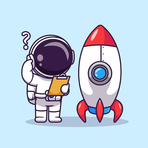 Cute Astronaut Testing Rocket Cartoon Vector Icon Illustration Science Technology Icon Isolated