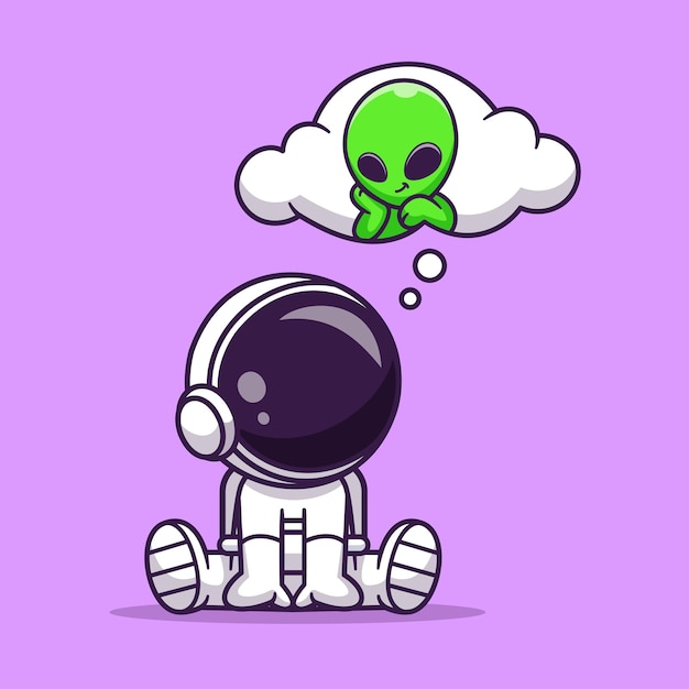 Free vector cute astronaut thinking of alien cartoon vector icon illustration science technology icon isolated