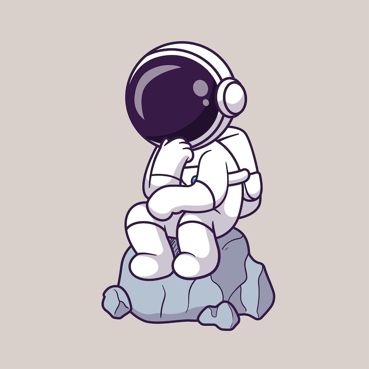 Free Vector cute astronaut thinking on rock cartoon vector icon illustration science technology isolated flat