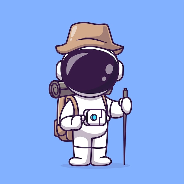 Бесплатное векторное изображение Милый астронавт путешествует с рюкзаком мультфильм векторная икона иллюстрация наука отпуск изолирован