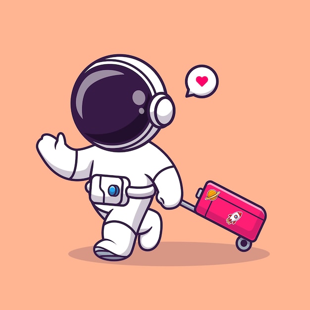 Free vector cute astronaut travelling with suitcase cartoon vector icon illustration. science holiday isolated