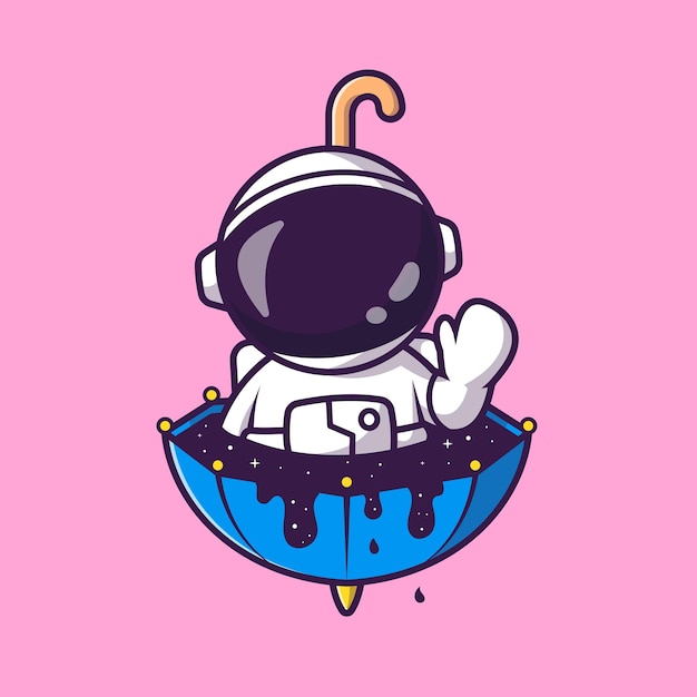 Free vector cute astronaut on umbrella space cartoon vector icon illustration. science technology isolated flat