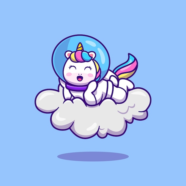 구름 만화에 누워 귀여운 우주 비행사 유니콘