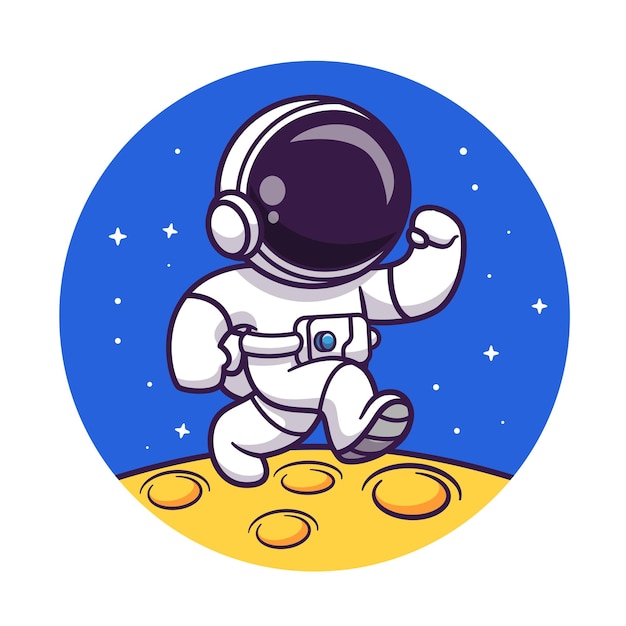 Free vector cute astronaut walking on moon cartoon vector icon illustration. science technology icon isolated