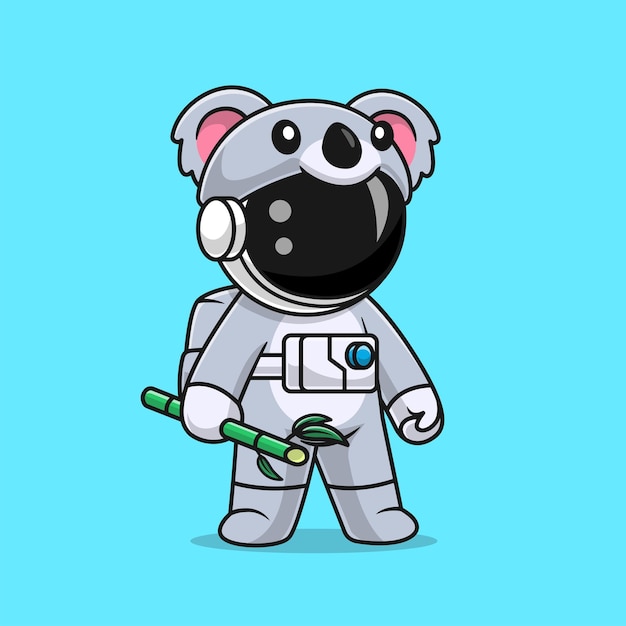 Vettore gratuito simpatico astronauta che indossa il costume koala con l'illustrazione dell'icona del vettore dei cartoni animati di bambù animale della scienza