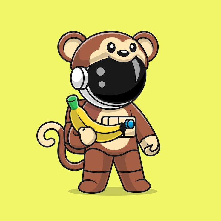 무료 Vector 바나나 만화 벡터 아이콘 그림 과학 동물과 원숭이 의상을 입고 귀여운 우주 비행사