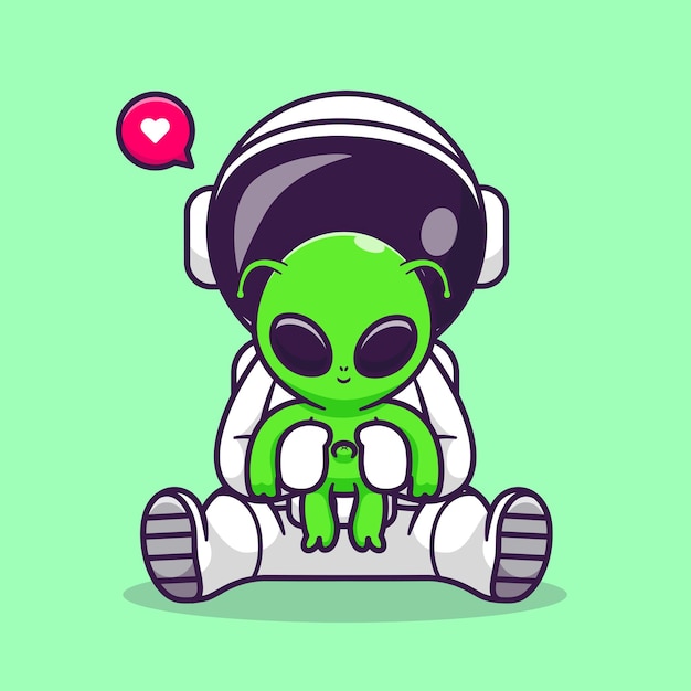 Free Vector cute astronaut with baby alien cartoon vector icon illustration science technology icon isolated