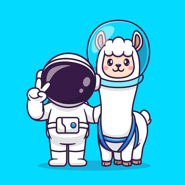 Cute Astronaut With Llama Alpaca Astronaut Cartoon Vector Icon Illustration Animal Science Icon