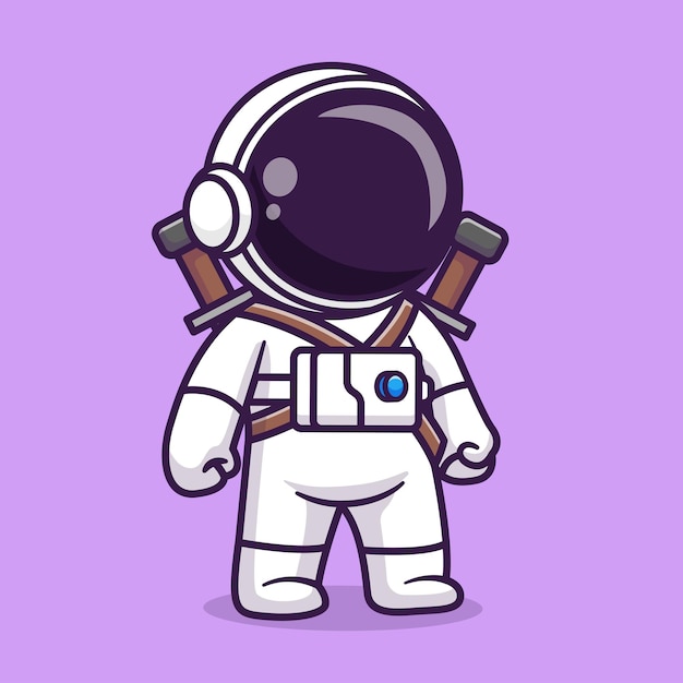 칼 만화 벡터 아이콘 일러스트와 함께 귀여운 우주 비행사 과학 기술 아이콘 개념 절연