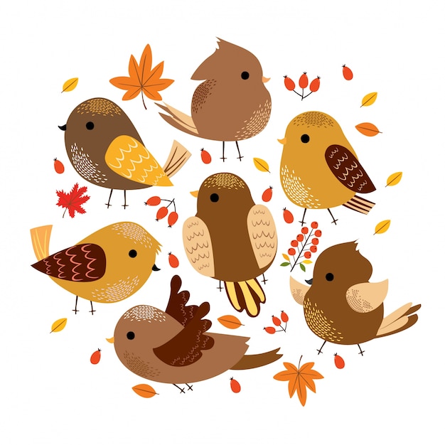 Free vector cute autumn birds