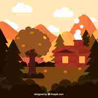 Free vector cute autumn landscape with flat design