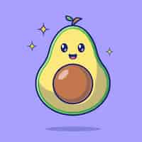 Free vector cute avocado cartoon vector icon illustration. food nature icon concept isolated premium vector flat