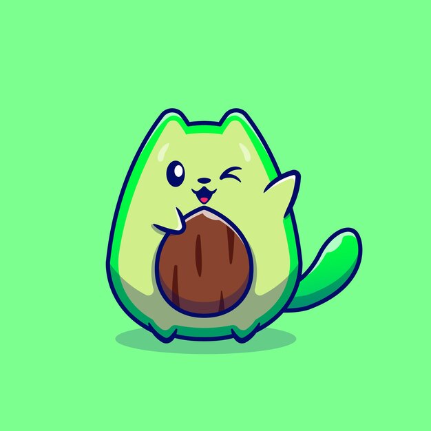 Милый кот авокадо мультипликационный персонаж. Изолированные плоды животных.