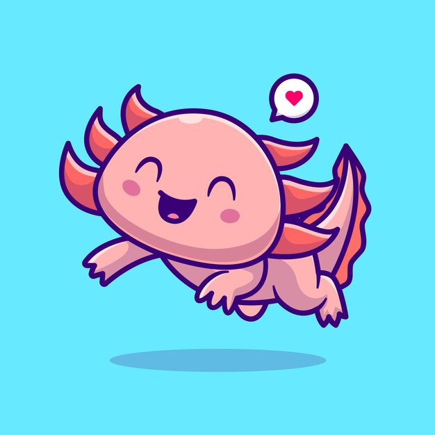 귀여운 Axolotl 수영 만화 벡터 아이콘 일러스트 동물 자연 아이콘 개념 절연 프리미엄