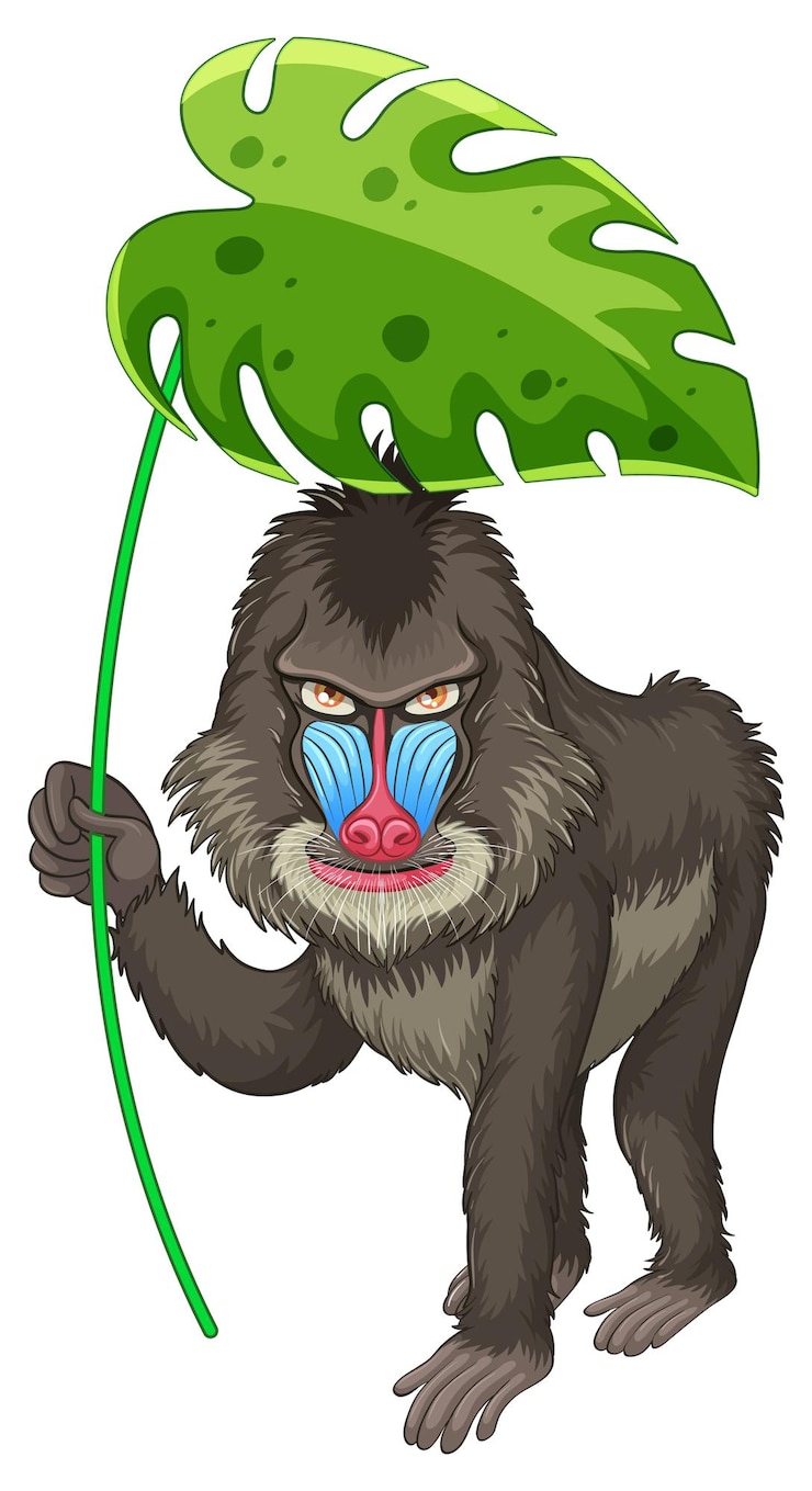 मुफ़्त वेक्टर cute baboon holding green leaf on white background