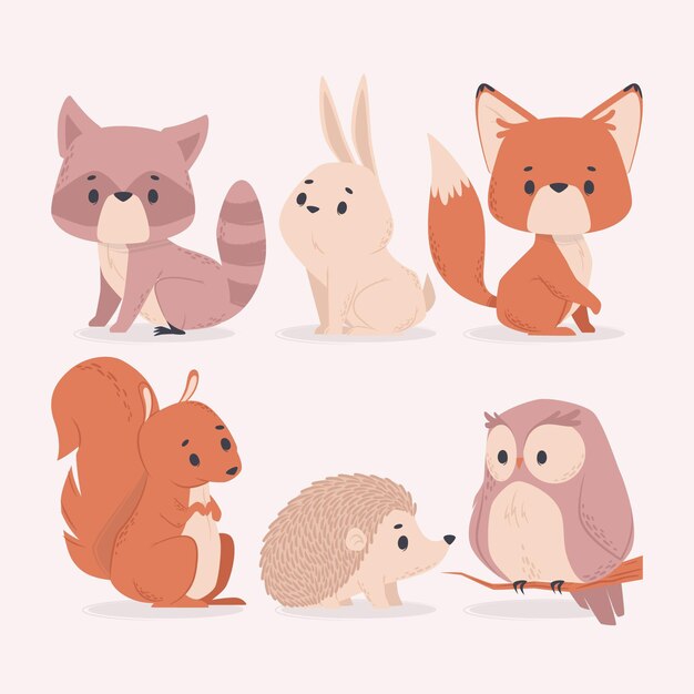 Cute baby animals illustration collection