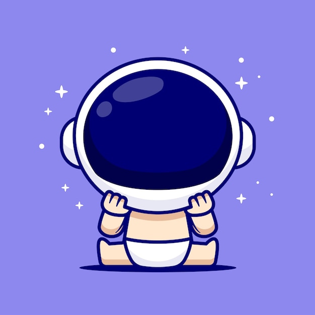 Free vector cute baby astronaut sitting in space cartoon vector icon illustration science technology isolated