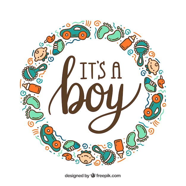 Cute baby boy background in hand drawn style