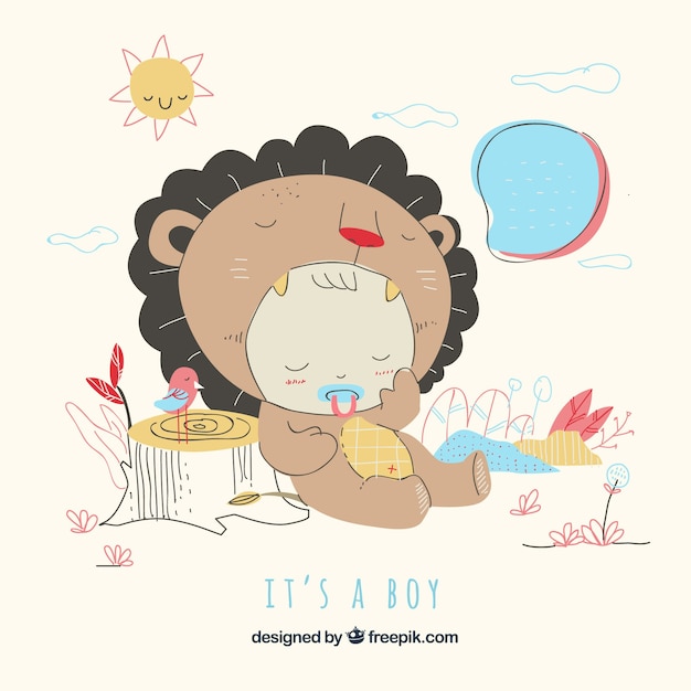 Cute baby boy background in hand drawn style