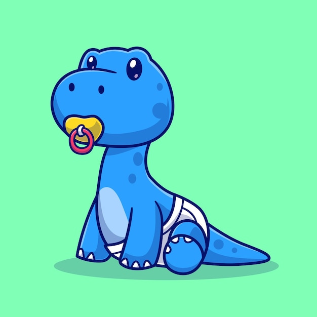 Cute Baby Brontosaurus Dino With Pacifier Cartoon Vector Icon Illustration Animal Nature Isolated