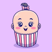 Cute baby cake girl cartoon vector icon illustration people object icon concept isolated premium