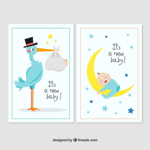 Cute baby cards collection in hand drawn style