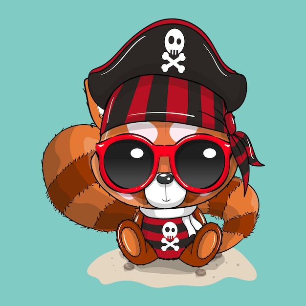 Cute baby cartoon panda in pirate costume