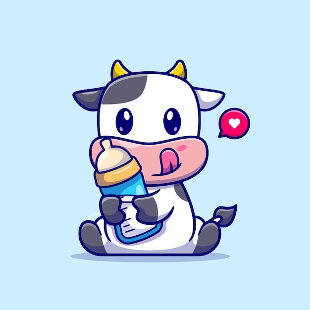 Vettore gratuito cute baby cow holding latte cartoon icona vettore illustrazione. concetto di icona di cibo animale isolato vettore premium. stile cartone animato piatto