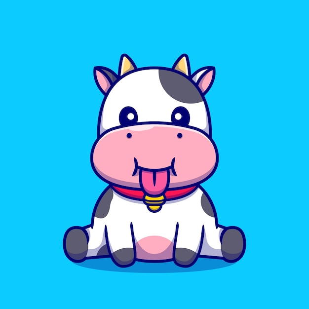 Cute baby cow sitting cartoon illustration.