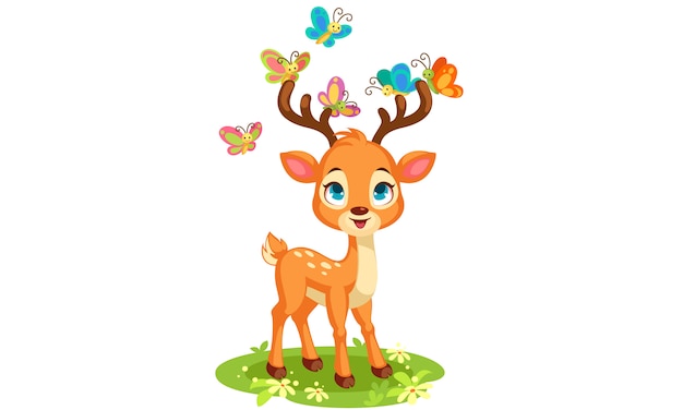 Free vector cute baby deer and butterflies vector illustration