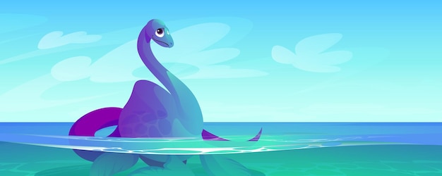 Cute baby dinosaur plesiosaurus in water